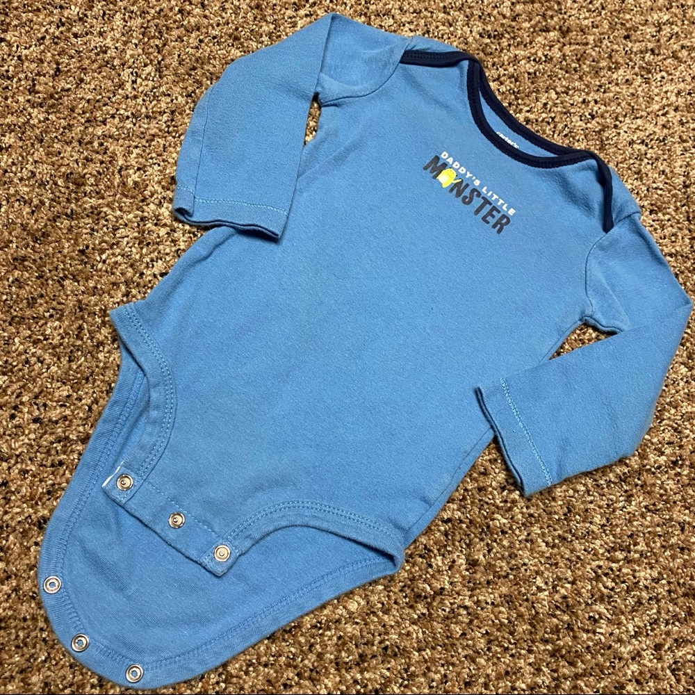 Carters Daddy’s Little Monster blue long sleeve Onesie 12 months